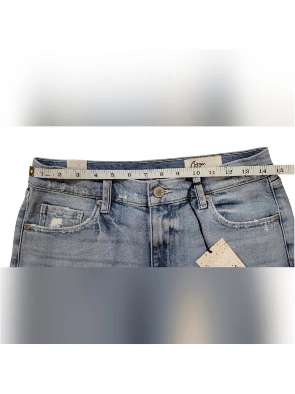 Cosmic Blue Love Distressed Denim Shorts Raw Hem Mid-Rise Summer Size 28